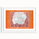 Abstract art print featuring swirling blue and gray tones on a framed white canvas.