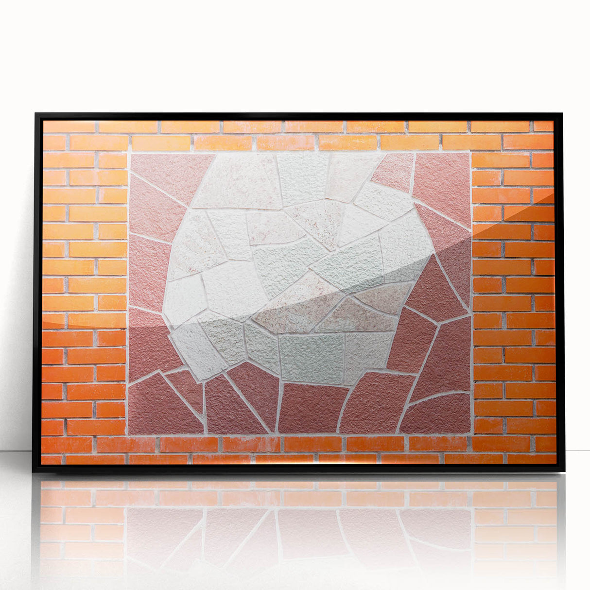 Large abstract wall art on acrylic featuring swirling blue and gray patterns, framed in black.
