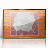 Framed acrylic print of a mid-century modernist abstract pattern in gold and black, ideal for modern art wall decor.