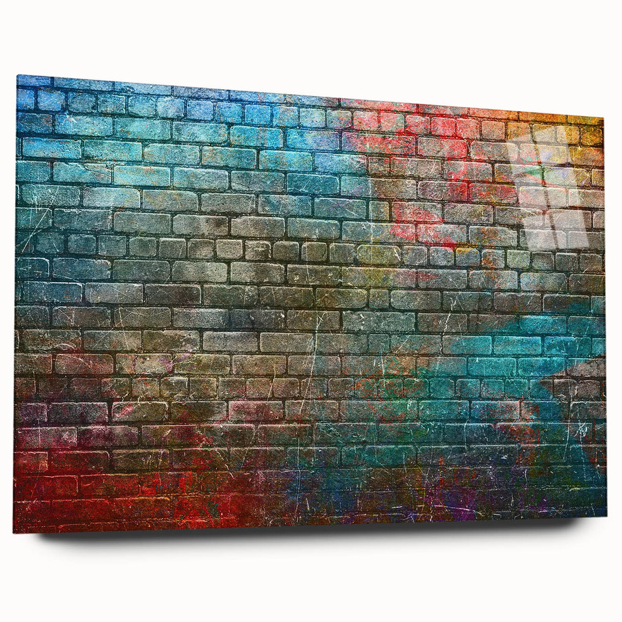 Large abstract wall art on acrylic glass featuring swirling blue and gray tones, suitable for bedroom or dining room decor.