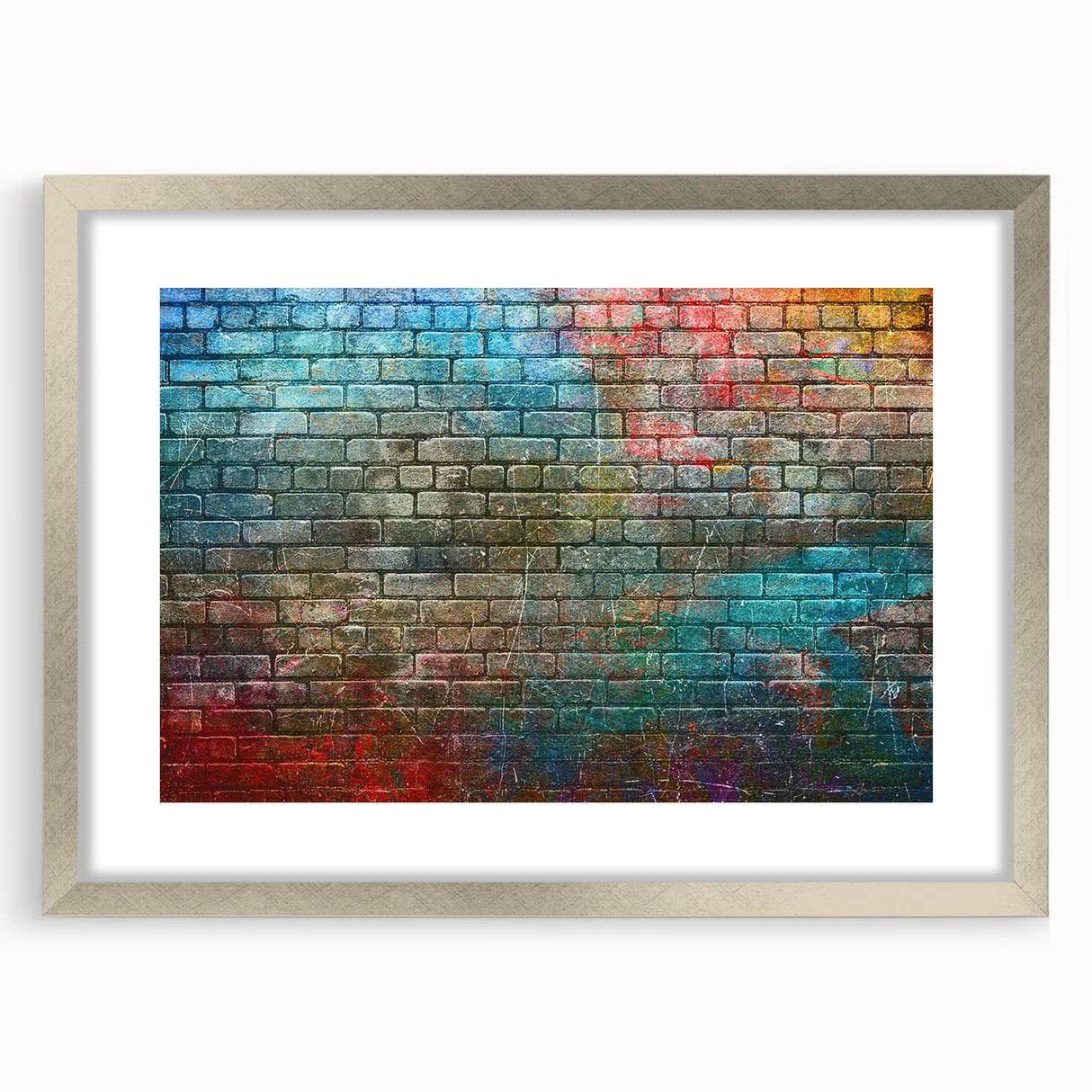 Textured abstract art print in muted grays and blues on a framed canvas, suitable for bedroom decor.