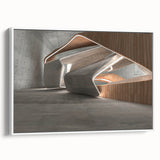 Vintage poster art of a serene landscape on framed canvas, in muted earth tones, ideal for bedroom decor.