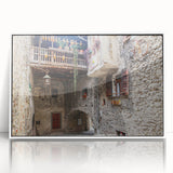 Art deco poster featuring geometric shapes in muted gold and black tones on acrylic, ideal for modern nursery wall decor.