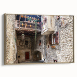 Framed canvas depicting a black and white vintage landscape painting, ideal for bedroom wall art.