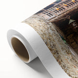 Art deco poster featuring a stylized peacock in vibrant blues and greens on rolled canvas, ideal for nursery wall art.