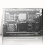 Mid-century modernist art featuring geometric shapes in muted tones on a framed acrylic print, suitable for nursery wall art.