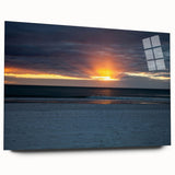 Large abstract wall art in blue and gray tones on acrylic glass, suitable for bedroom or dining room decor.