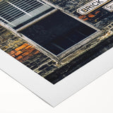 Art deco poster featuring geometric patterns in gold and teal on rolled canvas, suitable for dining room wall art.