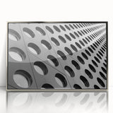 Art deco poster featuring geometric patterns in silver and black on acrylic, ideal for modern art wall decor or nursery.