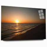 Large abstract wall art in vibrant blue and orange hues on acrylic glass, ideal for modern bedroom or dining room ambiance.