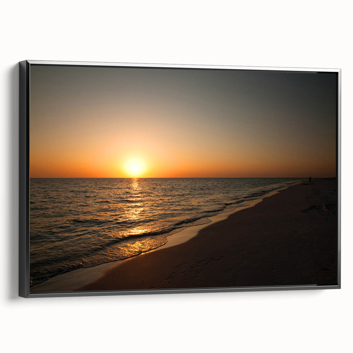 Black and white landscape art painting on framed canvas, featuring a serene vintage poster style, suitable for bedroom decor.
