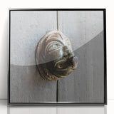 Large abstract wall art in mid-century modernist style with swirling gray and black patterns on framed acrylic.