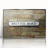 Mid-century modernist art deco poster of abstract geometric shapes in muted gray and blue tones, framed acrylic print.