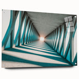 Large abstract wall art on acrylic glass featuring swirling blue and white tones, suitable for bedroom or dining room decor.