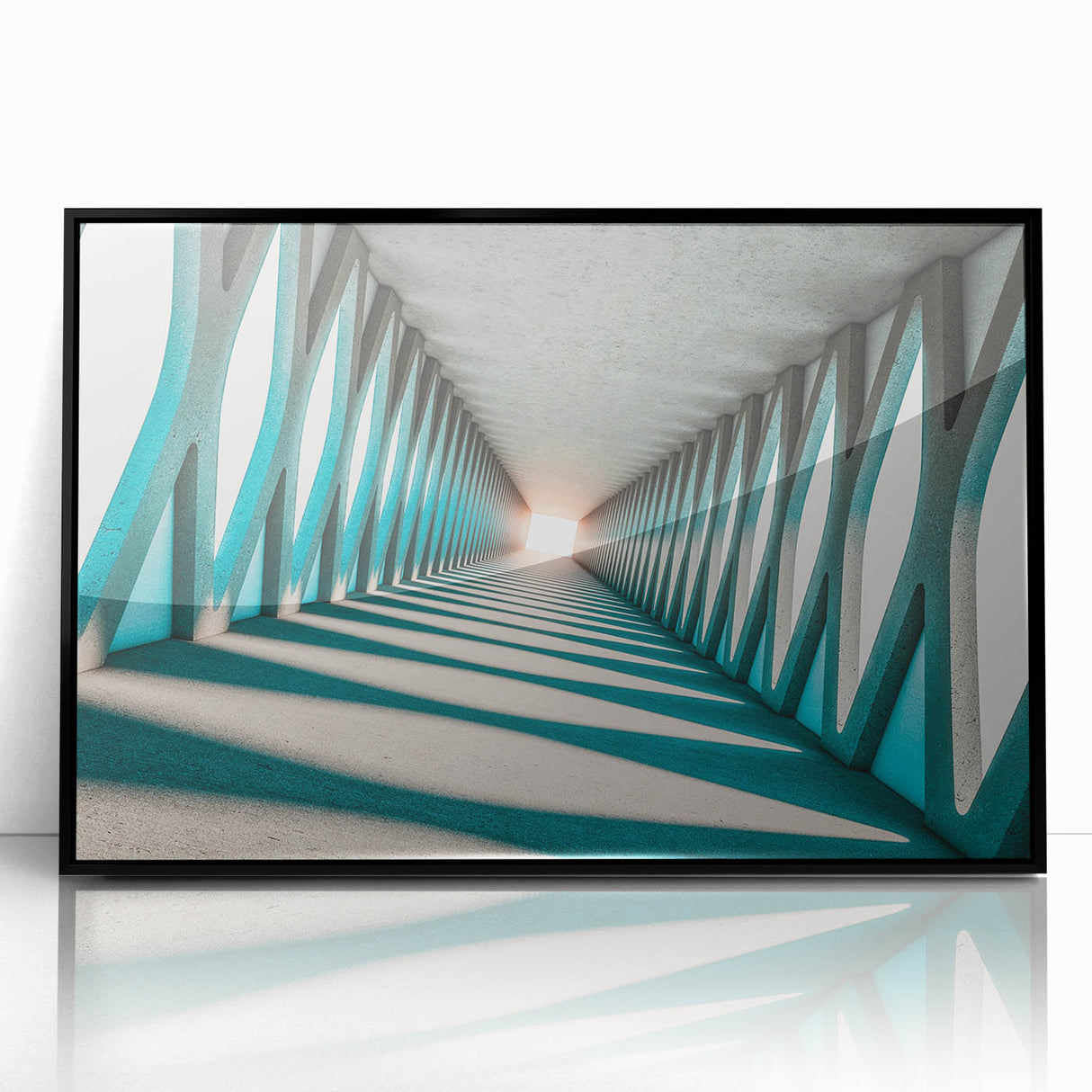 Large abstract wall art on acrylic featuring dynamic swirls in black and white, framed in black.