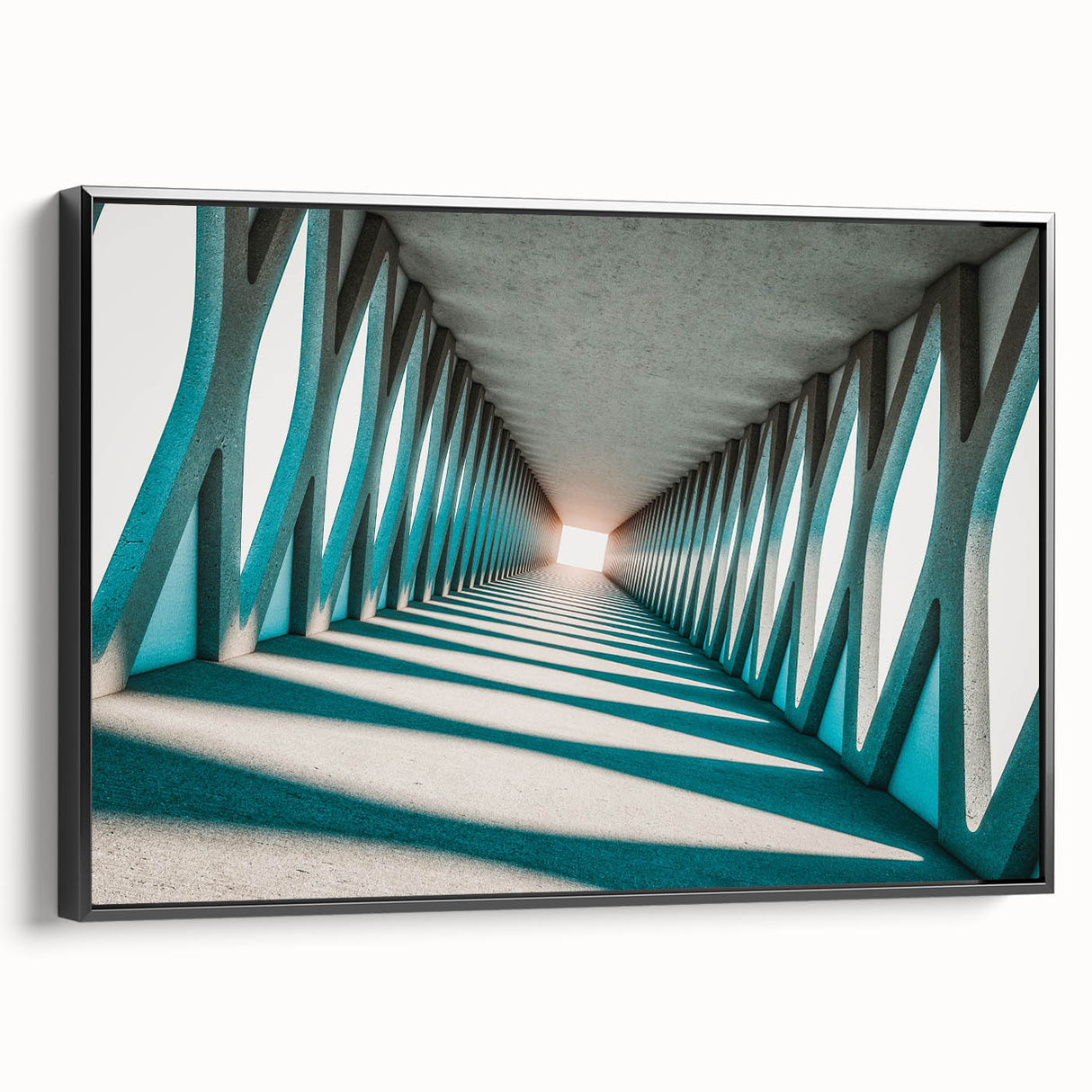 Black and white landscape art painting on framed canvas, featuring a serene tree-lined river, ideal for bedroom wall decor.