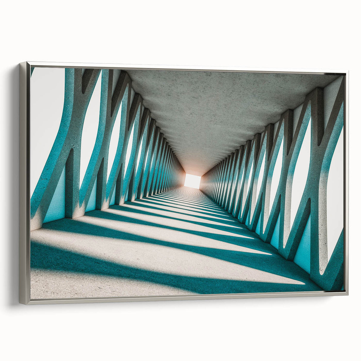 Framed vintage poster art on canvas, featuring vibrant, colorful abstract design, ideal for living room decor.
