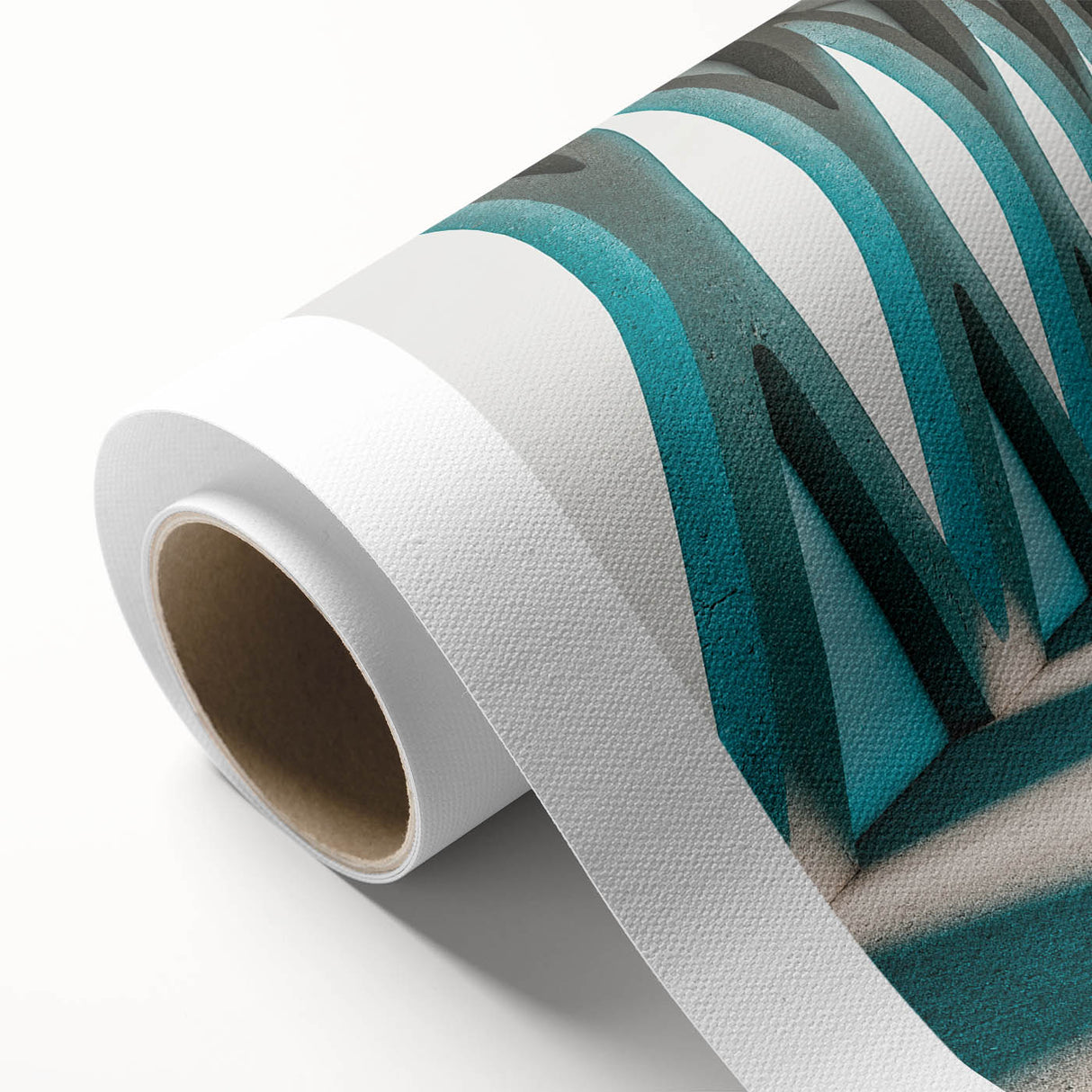 Art deco poster featuring geometric patterns in muted gold and teal tones on rolled canvas, ideal for nursery wall art.