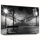 Large abstract wall art on acrylic glass featuring swirling blue and white patterns.