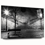 Large abstract wall art in vibrant blue and orange hues, printed on acrylic glass, suitable for bedroom or dining room decor.