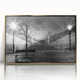 Large art print of a mid-century modernist abstract design in gold and black tones on acrylic.