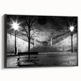 Framed canvas of a black and white vintage landscape painting, ideal for bedroom decor.