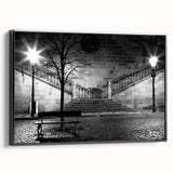 Framed canvas of a black and white vintage landscape painting, ideal for bedroom decor.