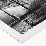 Art deco poster featuring geometric patterns and metallic gold, silver, and black hues on rolled canvas.