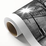 Art deco poster of a stylized peacock in vibrant blues and greens on rolled canvas.