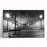 Black and white abstract print on stretched canvas, featuring flowing ink patterns.