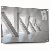 Large abstract wall art in vibrant orange and blue hues, acrylic print, suitable for bedroom or dining room decor.