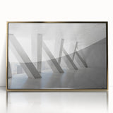 Mid-century modernist art in acrylic, featuring geometric shapes in gold and black, ideal for nursery wall art.