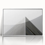 Framed acrylic print of a mid-century modernist abstract pattern in muted pastel colors.