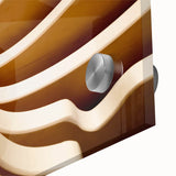 Large abstract wall art in muted earth tones on acrylic glass, ideal for dining room art in a mid-century modernist style.