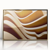 Mid-century modernist art of geometric shapes in gold and black on a framed acrylic, suitable for nursery wall art.