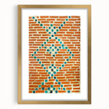 Extra large abstract art print with textured details in blue and gold, framed in gold, ideal for living room decor.