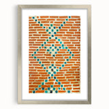 Textured abstract art print in neutral shades on a silver-framed canvas, suitable for bedroom decor.