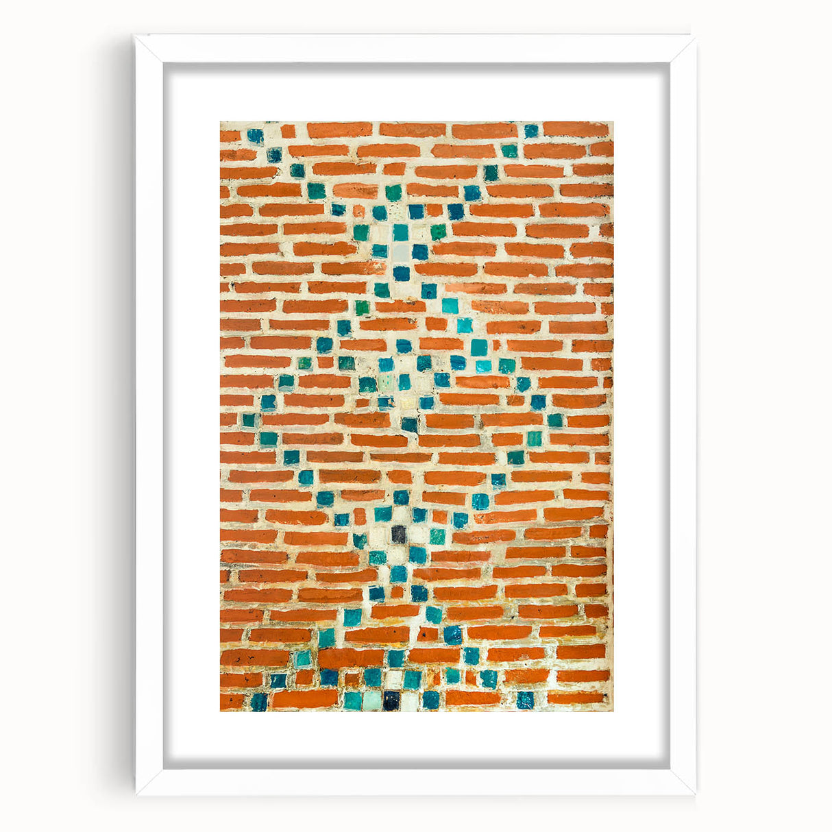 Abstract art print featuring swirling blue and white patterns on a framed canvas, suitable for dining room or bedroom decor.