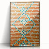 Mid-century modernist large art print with abstract forms in muted earth tones, framed acrylic.