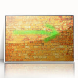 Art deco poster featuring streamlined geometric forms in muted gold and white, framed acrylic.