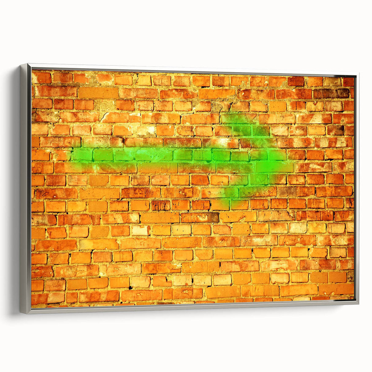 Framed canvas of a vintage landscape painting featuring colorful rolling hills under a stormy sky.