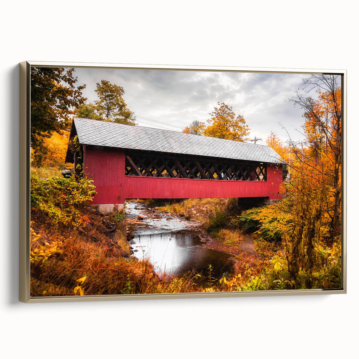 Framed canvas depicting a serene landscape with muted earth tones, ideal for bedroom wall art.