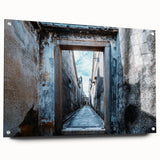 Large abstract wall art in swirls of blue and white, acrylic print with side pins, suitable for bedroom or dining room decor.