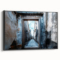 Black and white framed canvas depicting a serene landscape, ideal for bedroom wall decor.