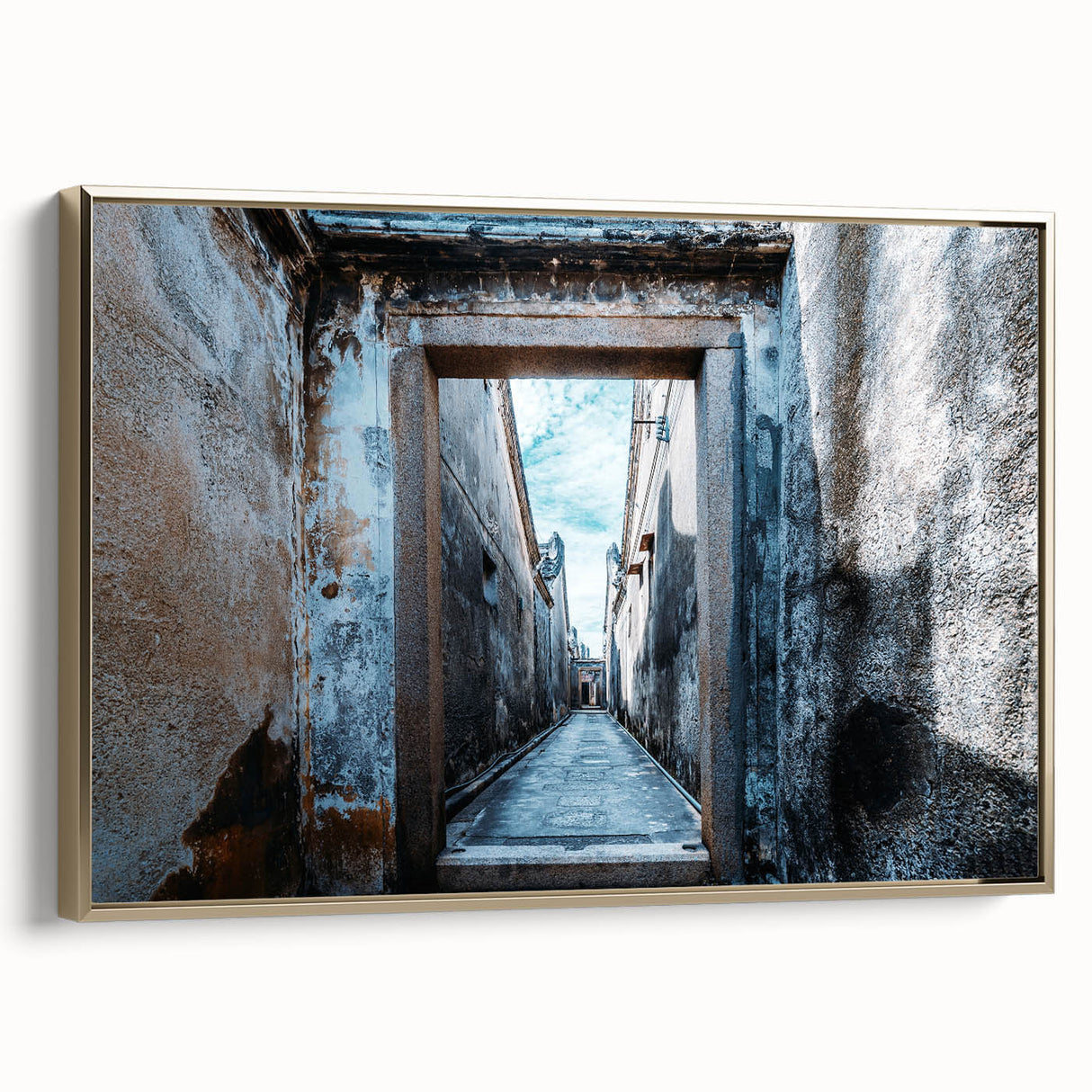 Framed canvas featuring a black and white vintage landscape painting, ideal for bedroom wall art.