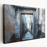 Large abstract acrylic print in vibrant blue and green tones on stretched canvas, suitable for kitchen wall art.