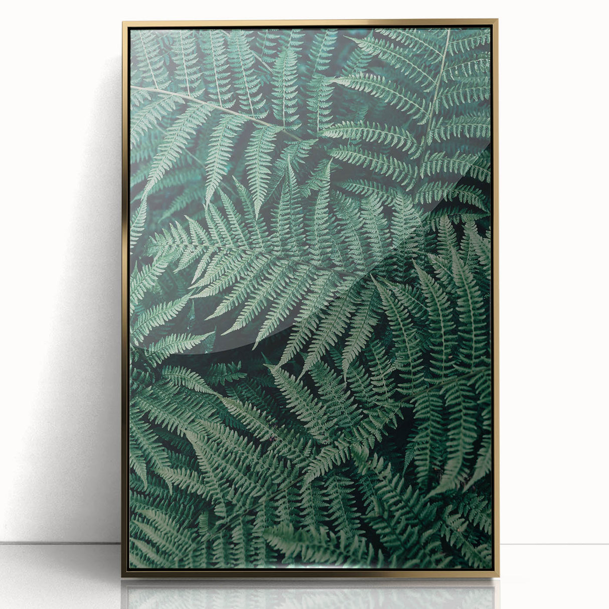 Framed acrylic artwork showcasing a vibrant gold abstract design, displayed from the front to highlight its reflective surface and modern elegance, perfect for stylish home decor.