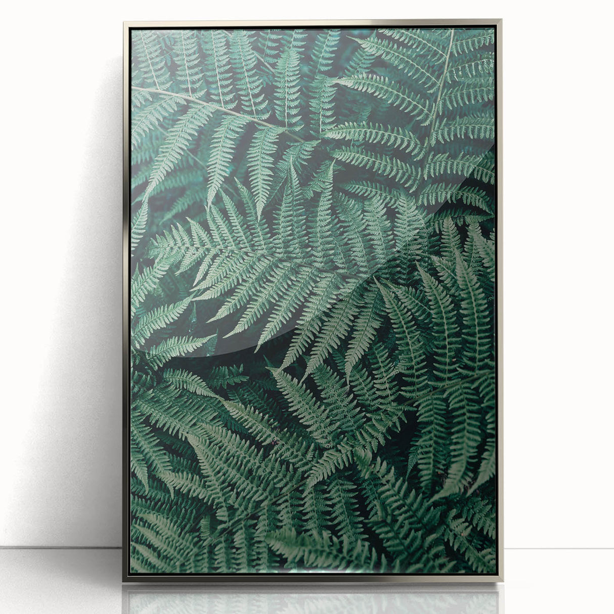 Framed acrylic print showcasing a silver abstract design with a sleek modern aesthetic, perfect for contemporary home decor or office spaces.
