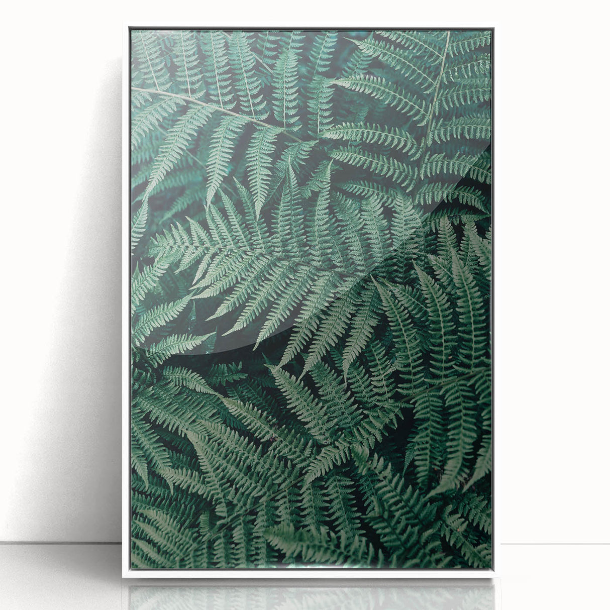 Framed acrylic print showcasing a vibrant abstract design in shades of blue and yellow, displayed from the front to highlight its sleek modern style. Ideal for contemporary home decor.
