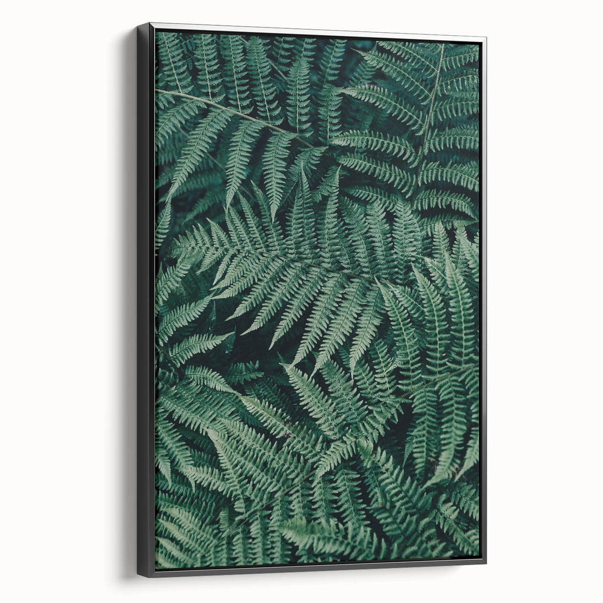 Framed canvas artwork showcasing a serene landscape with vibrant colors, displayed from a black side view. Ideal for modern home decor and art enthusiasts.